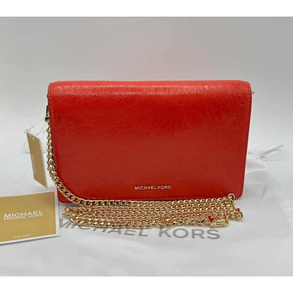 Michael Kors Jet Set Medium Flap Chain Leather Crossbody Burnt Sienna NWT